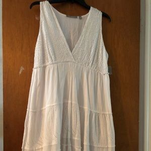 NY Collection White Peasant Dress with Sequin